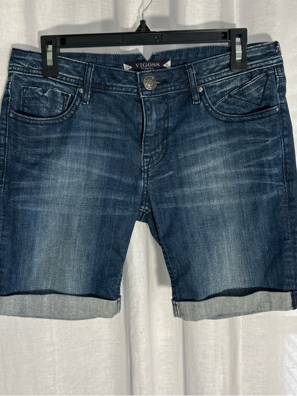 Vigoss Navy Label with Multicolor Floral Trim Denim Shorts